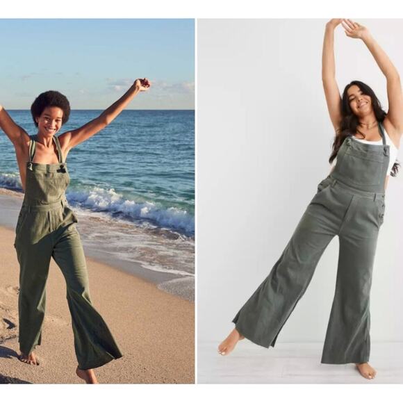 Aerie Women's Wide Leg Smoked Overalls Raw Edge Hem Charcoal Gray Size M NWT - Picture 3 of 11